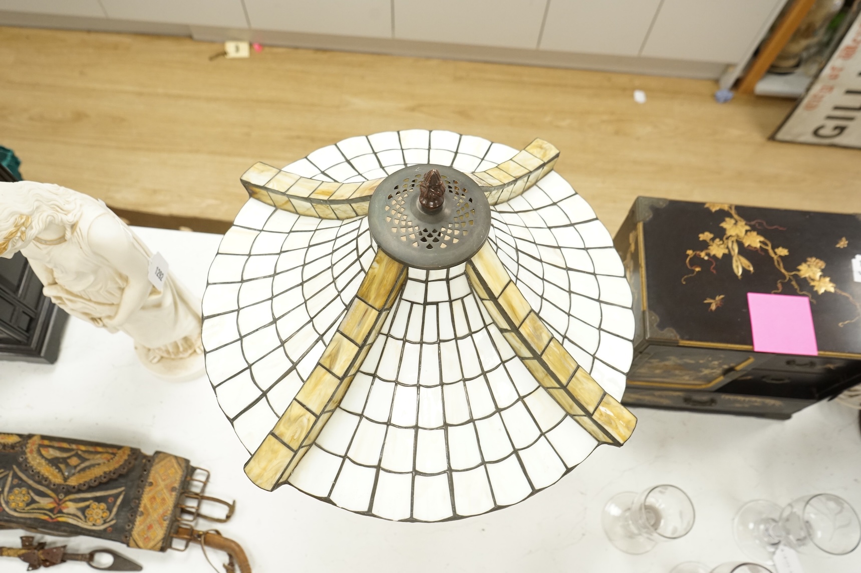 A bronze-effect Tiffany style leaded table lamp, 67cm high